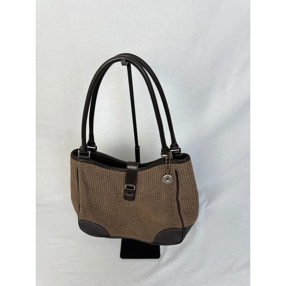 The Sak Brown Woven Shoulder Bag /Purse Dark Brown Faux Leather‎ Trim